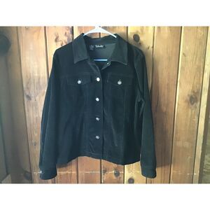 Rafaella Black Corduroy Jacket Size 12 Breast Pockets Metal Buttons